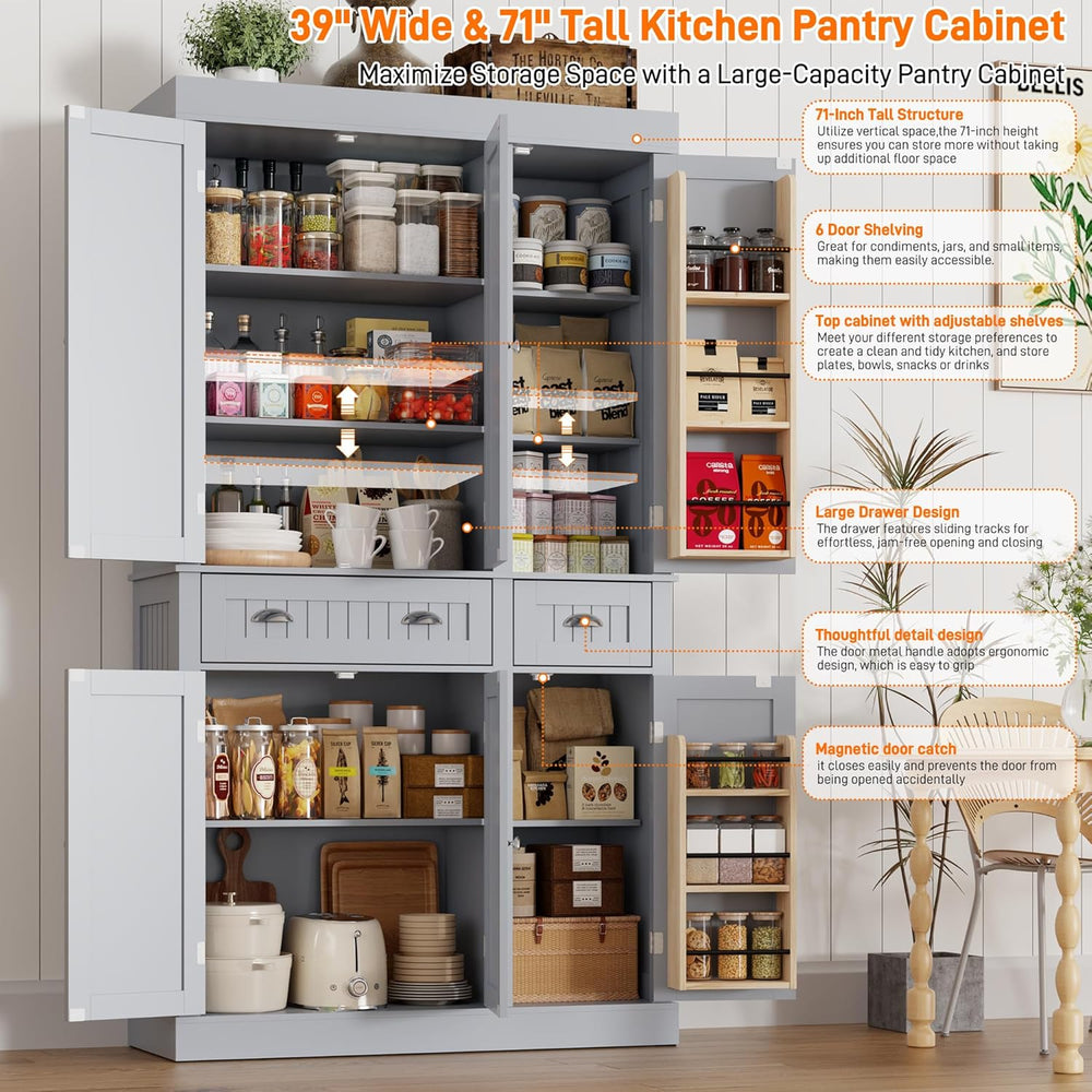 71" Tall Kitchen Cabinet Pantry Storage,Modern Kitchen Hutch Cabinet wit...