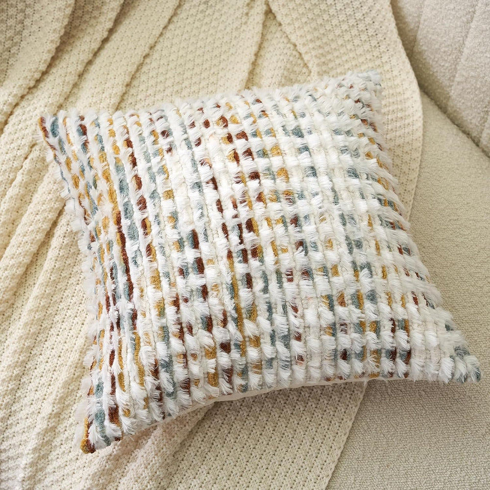 Aeckself Boho Chenille Tufted Pillow Cover 24 x 24 Inch, Decorative Square Bi...