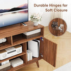 Concho Fluted TV Stand for 60 Inch TV, Modern Entertainment Center with Storage and Shelves, Wood TV Console with Solid Wood Legs, Tall Media Console, TV Cabinet for Living Room and Bedroom, Walnut