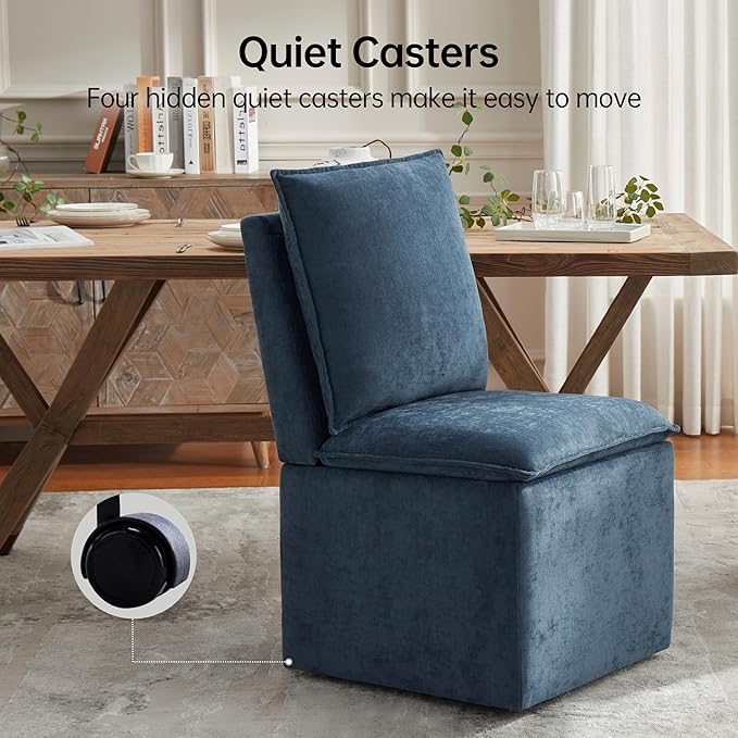 VKNOW Upholstered Dining Chairs, Modern Rolling Chairs with Storage and Wheel...