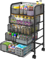 5-Tier Craft Organizer Cart with Wheels-Storage Cart with Drawers,Lockable Wheels Rolling Utility Cart,Makeup Cart with DIY Divider,Office Supply Organizer Storage for Studio,Office,Bedroom,Black