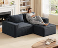 Boneless Cloud Couch, 80" Loveseat Sectional Sofa with Ottoman, Black | Corduroy No Assembly Modular L Shaped Floor Couch for Living Room, Small Space