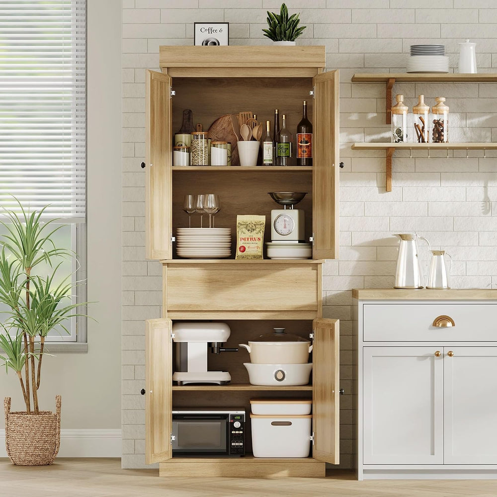 GarveeHome Kitchen Pantry Cabinet, Tall Storage Cabinet with Rattan Doors and...