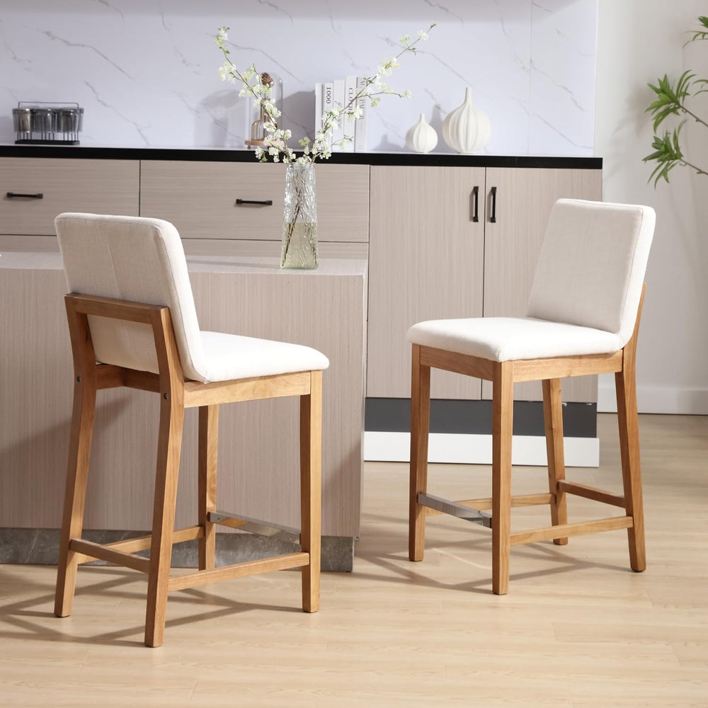 Kmax 30 Inch Bar Stools Set of 2 with Back Support, Linen, Cream | Farmhouse,...