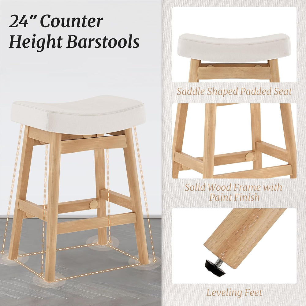 Cozyman Bar Stools Set of 2, Barstools with Sturdy Wood Legs, Saddle Seat Cou...