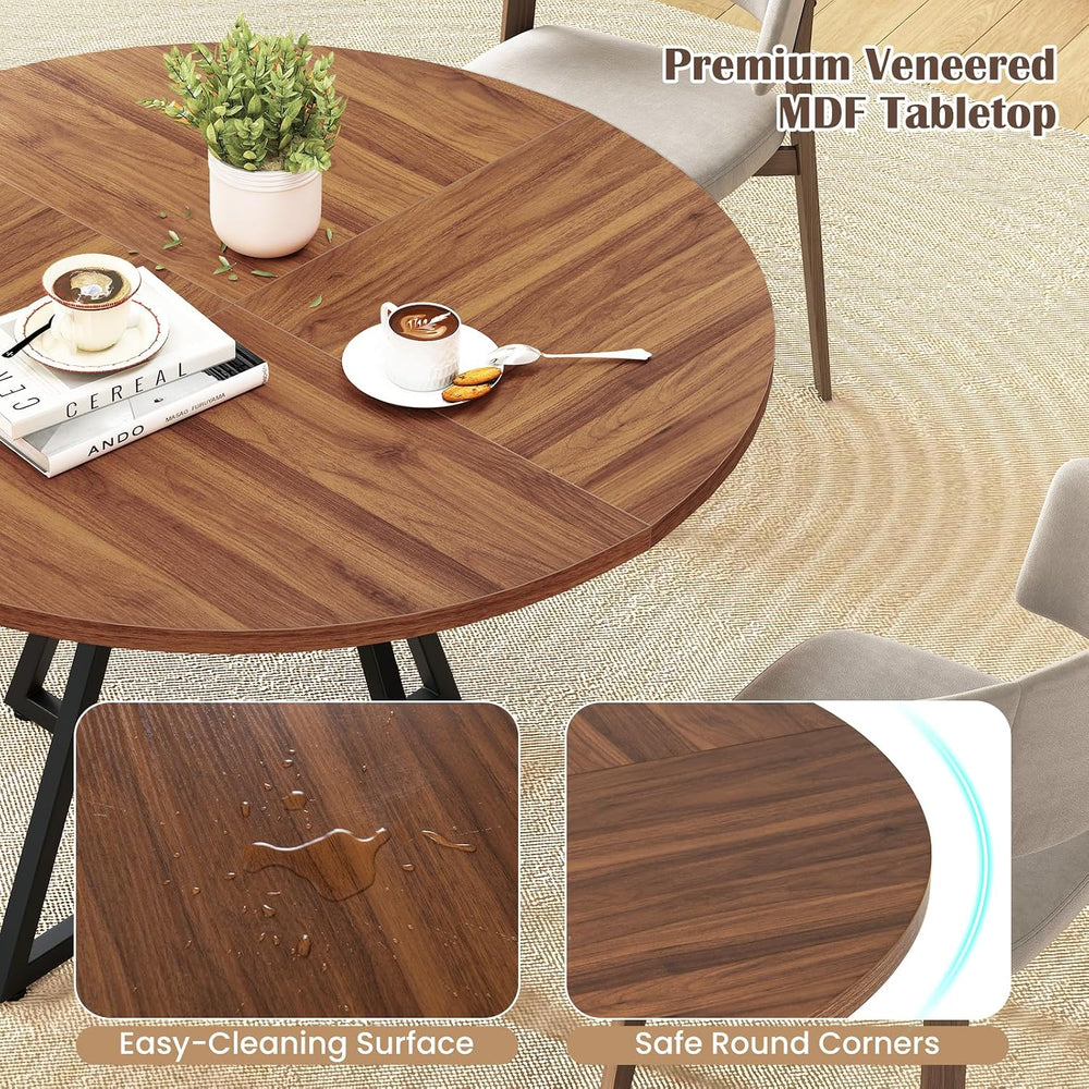 KOTEK 47 Inches Round Dining Table for 4, Farmhouse Kitchen Table with Storag...