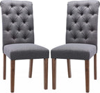 COLAMY Button Tufted Dining Chairs Set of 2, Parsons Upholstered Fabric Dining Room Chairs Kitchen Chairs with Wood Legs and Padded Seat, Dark Grey