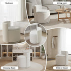 360° Swivel Velvet Vanity Chair with Storage, Barrel Makeup Chair with Wave Back, No Assembly Vanity Stool Small Accent Chairs for Living Room, White
