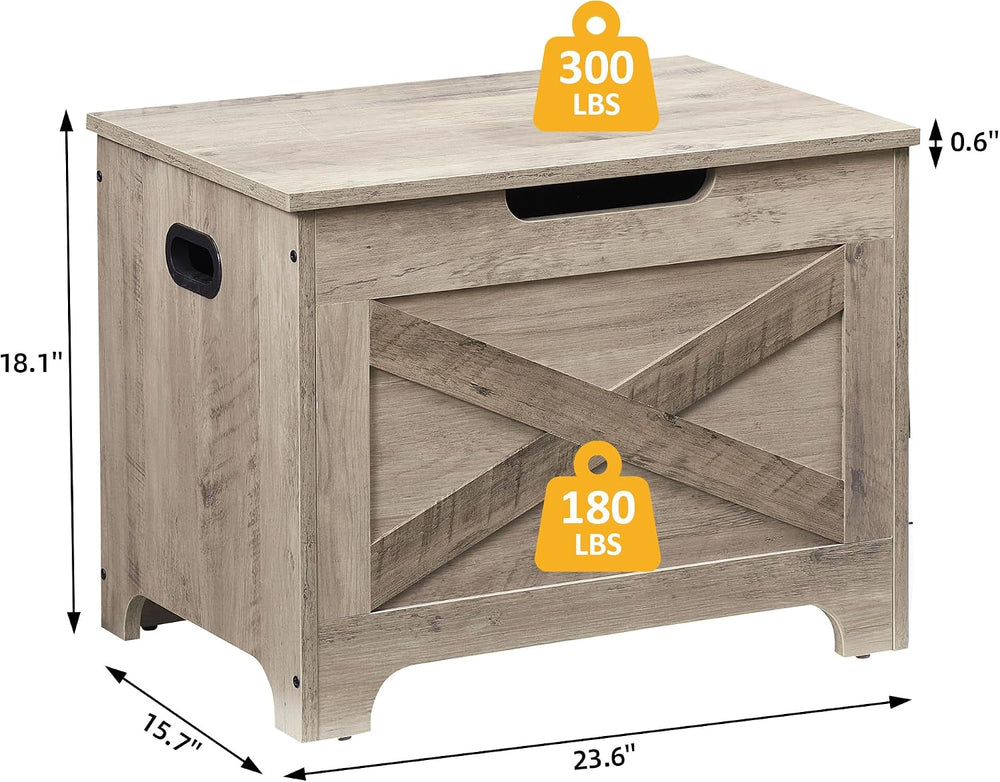 IDEALHOUSE 23.6" Storage Bench with 2 Safety Hinges, Grey | Retro Wooden...