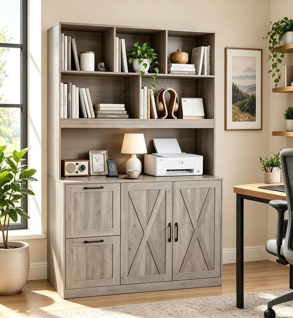 NORTHSKY 72'' Tall Bookshelf with Power Outlet, 2 Drawer File Cabinet...
