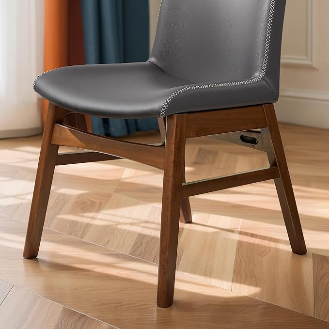 SyMax Dining Chairs Set of 4, Faux Leather Dining Room Chairs with Stitched Edge Trim, Modern High-End Kitchen Side Chairs for Bedroom, Living Room, Ash Gray