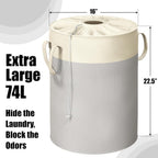 Simple Houseware 74L Collapsible Laundry Hamper, Round Cotton Basket with Drawstring Closure and Handles, 2 Pack, Gray