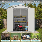 Greesum 6×10FT Plastic Outdoor Storage Shed with Floor, Resin Storaged Sheds with Lockable Double Door, Windows & Vents, All-Weather Tool Sheds for Garden, Backyard, Patio, Light Gray