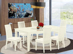 East West Furniture LGIP7-LWH-C 7 Piece Dinette Set Consist of a Rectangle Dining Room Table with Butterfly Leaf and 6 Linen Fabric Upholstered Dining Chairs, 42x84 Inch, Linen White