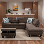 Sectional Couches for Living Room with Movable Chaise & Storage Ottoman - 97.5" Linen L Shaped Couches for Living Room Apartment, Home Modular Sectional Sofas with Cup Holder, Coffee
