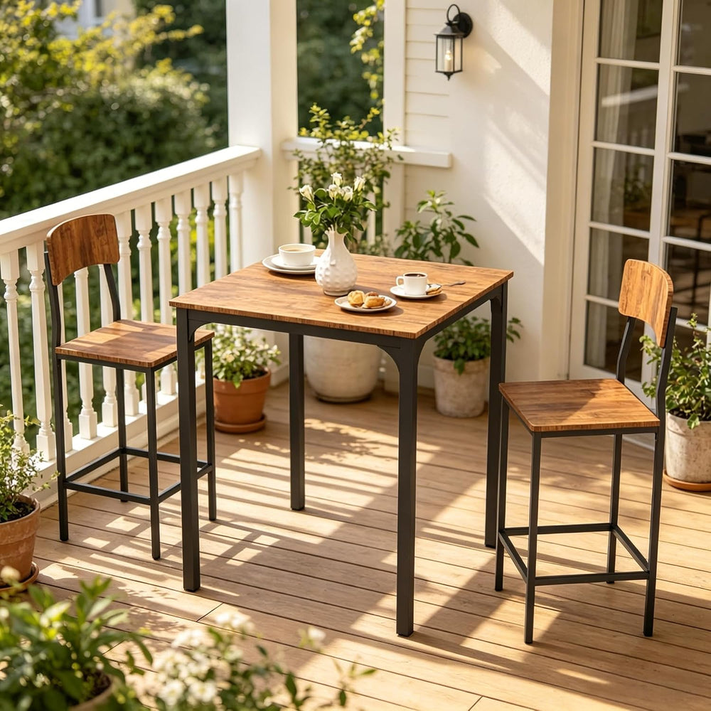 3-Piece 31.5in Square Pub Table and Chairs Set with 2 Stools Black,Walnut | I...