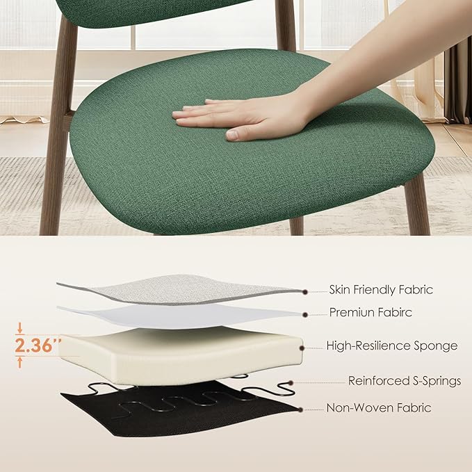 Dining Chairs Set of 4, Curved Back Kitchen Room Chairs with Metal Legs and Anti Slip Pads, Upholstered Dining Chair for Home and Restaurant, Green