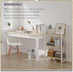 4NM No Assembly Folding Bookshelf Storage Shelves 3 Tiers Vintage Bookcase Standing Racks Study Organizer Home Office (Natural White)