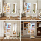 LVSOMT Jewelry Armoire Cabinet Standing, Full Length Mirror with Storage | Space-saving Mirror with Jewelry Storage, Built-in LED Makeup Mirror, Jewelry Organizer Cabinet for Women, White