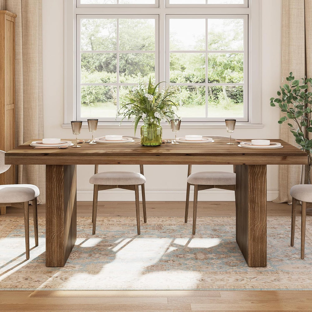 63" Solid Wood Dining Table for 4-6 People, Farmhouse Rectangle Kitchen ...