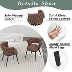 KCC Fabric Dining Chairs Set of 4, Modern Dining Chair with Metal Legs, Woven Upholstered Dining Chairs for Dining Room, Kitchen, Vanity, Living Room (Brown)