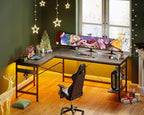 Coleshome 66" L Shaped Gaming Desk, Corner Computer Desk, Sturdy Home Office Computer Table, Writing Desk, Larger Gaming Desk Workstation, Grey Oak