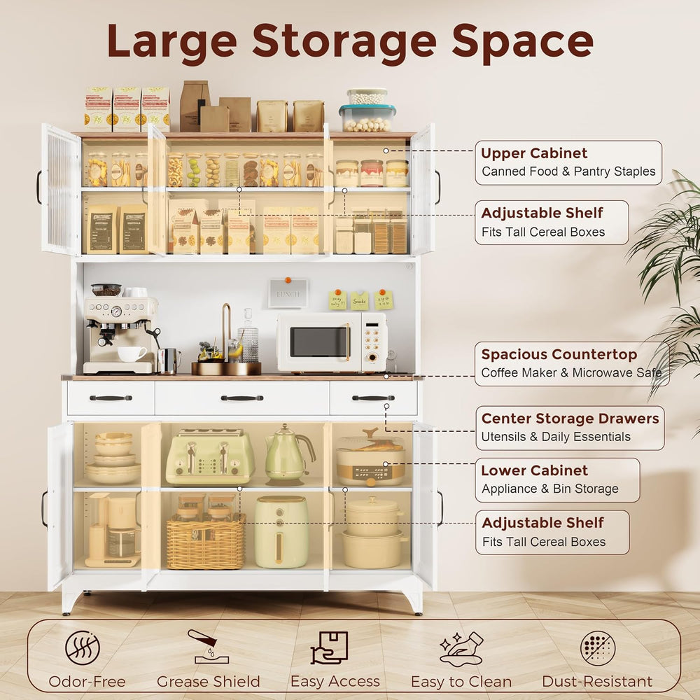 74.8" Tall Metal Pantry Cabinet with Charging Station & LED Light | ...