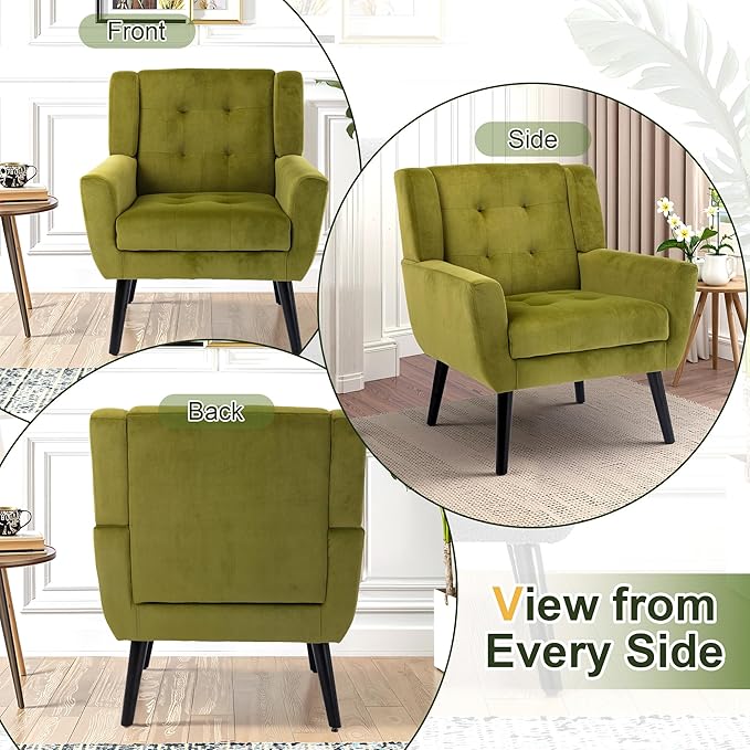 NicBex Modern Accent Chair for Living Room Upholstered Foam Filled Living Room Chairs with Metal Legs Velvet Cozy Lounge Armchair for Living Room Bedroom,Green