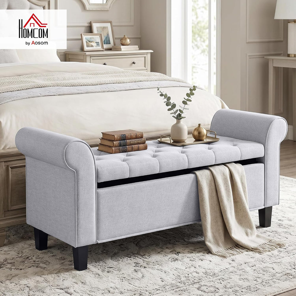HOMCOM 47" Storage Ottoman Bench, Tufted Long Ottoman with Storage Chest...