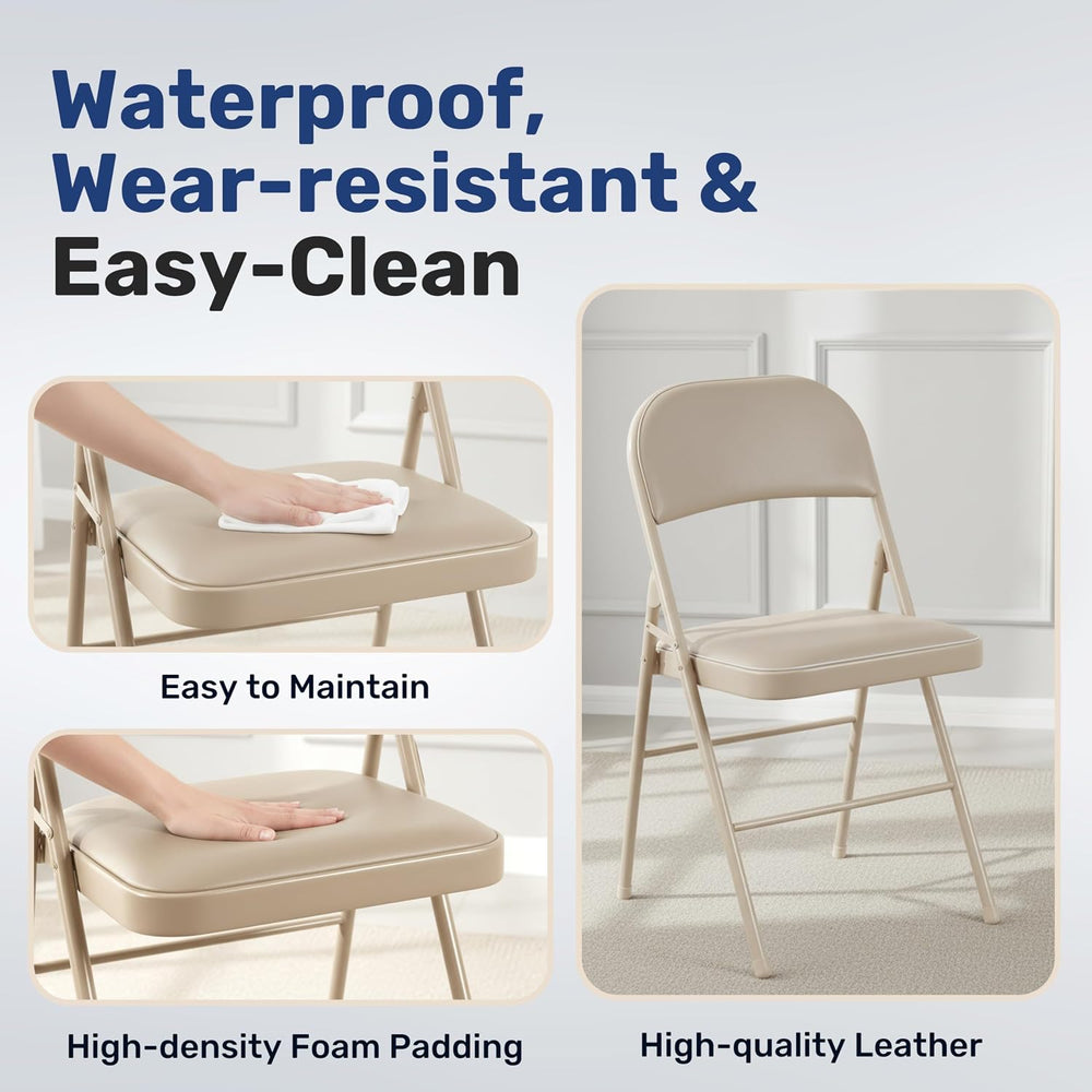 Simple Deluxe Dining Chairs Set of 2, Leather Cushion Foldable Contemporary K...