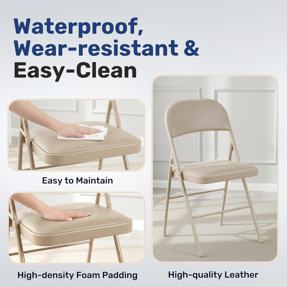 Simple Deluxe Dining Chairs Set of 4, Leather Cushion Foldable Contemporary K...