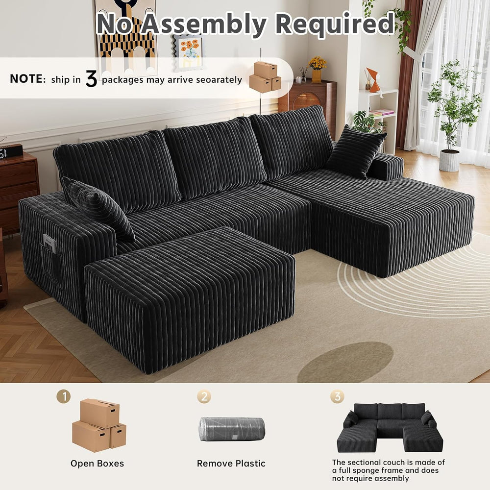 108" U-Shape Modular Sectional Cloud Couch with Ottoman, Deep Seat Couch...