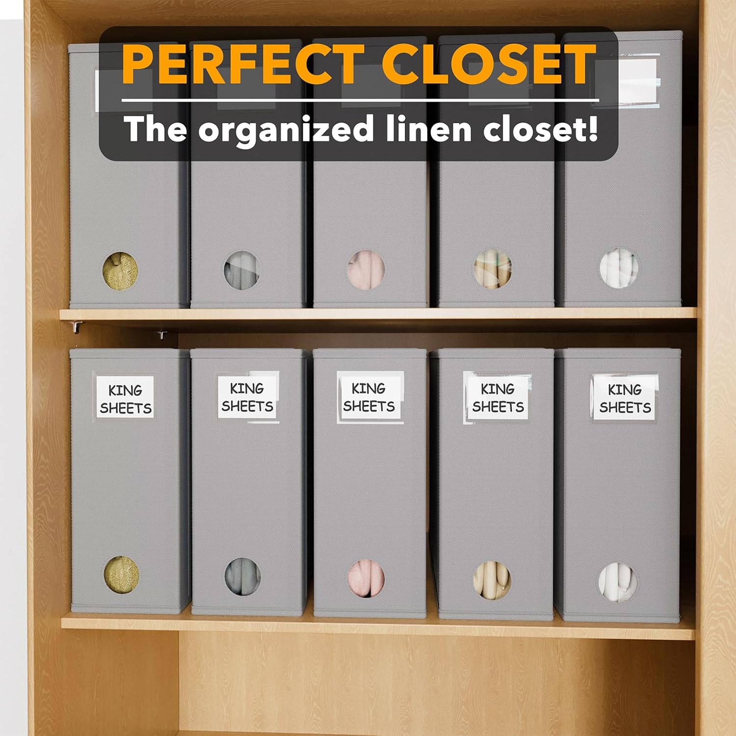 SpaceAid 10 Pack Bed Sheet Organizers and Storage, Foldable Sheet Organizer for Linen Closet, Sheets Set Folder Keeper with Window XL (Queen & King Size) Organizing Bedding Container, Gray