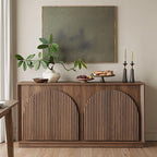 win2win Fluted Sideboard Buffet Cabinet with Storage, 65" Mid Century Modern Accent Cabinet with Double-Layered Arch Doors,Wood Media TV Console Table Credenza for Living Room Hallway Entryway,Walnut
