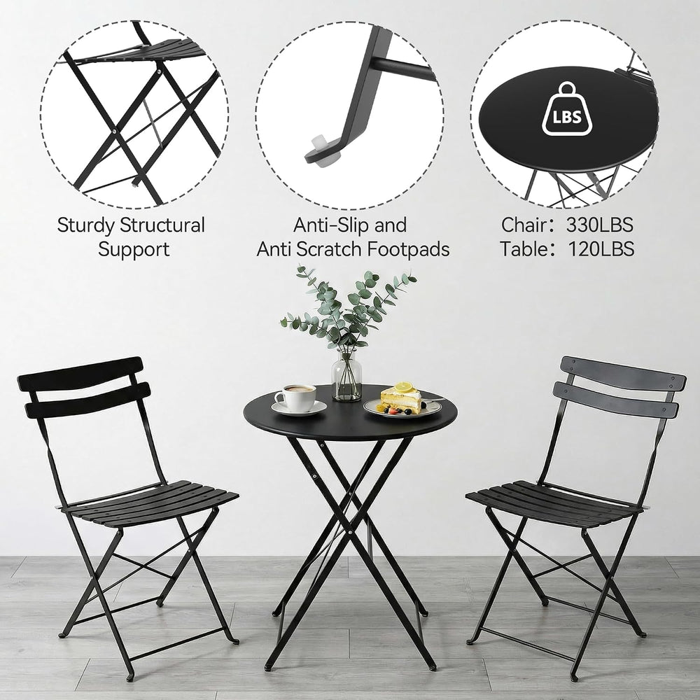 3 Piece Patio Bistro Set, Outdoor Folding Bistro Table and Chairs Set of 2