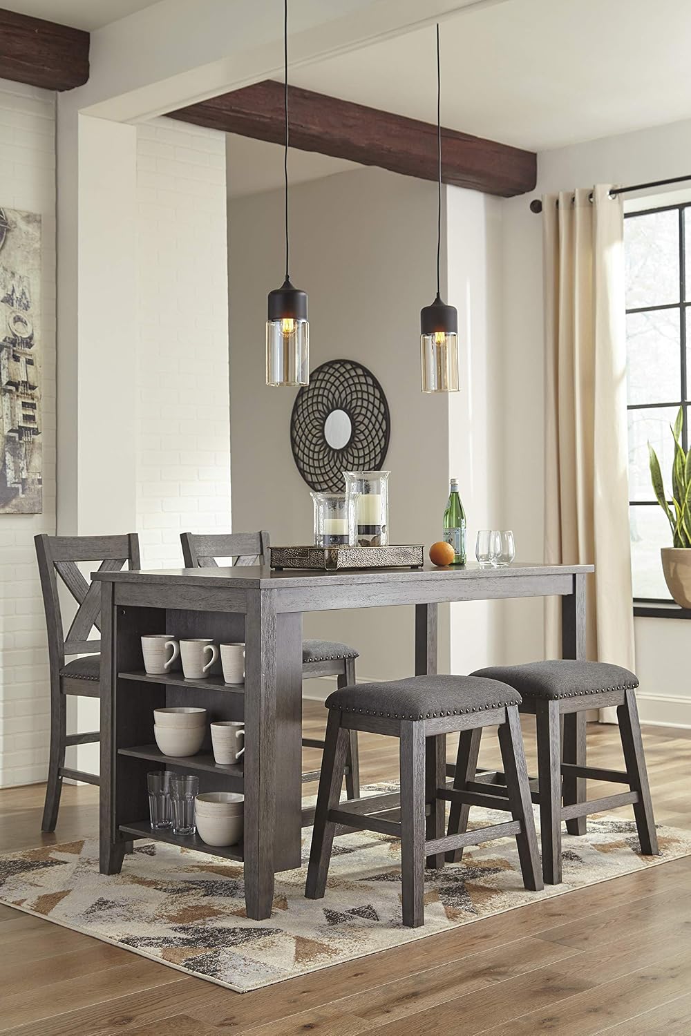 Signature Design by Ashley Caitbrook Counter Height Dining Table, Gray | Buil...