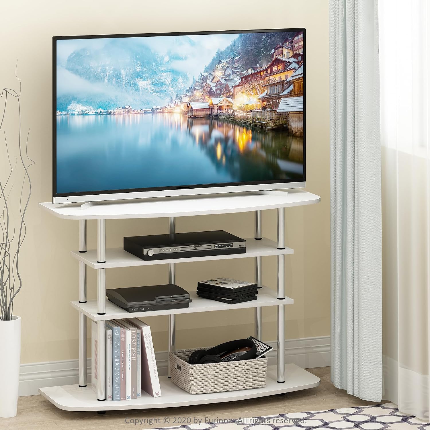 Furinno Frans Turn-N-Tube TV Stand for TV Size up to 43 Inch, 4-Tier, White Oak