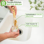 Tieralia Bamboo Dish Brush Gift Set – 5-Piece Kitchen Cleaning Bundle with Bottle Brush, Palm Brush, Scrub Brush & Sponge Pads | Elegant Wood Handles, Scratch-Safe Bristles, Giftable Packaging