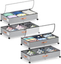 Under Bed Storage with Wheels, 4 Pack Under Bed Storage Container with Dividers & Clear Lids, Under the bed storage Organizer Bins,Underbed Storage with Wheels for Clothes,Toys,Shoes (GREY)