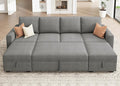 HONBAY Modular Sectional Sleeper Sofa Bed, Chenille Pull Out Couch with Storage Ottoman, U Shaped Sectional Couches for Living Room, Warm Grey