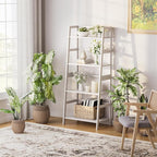 HITNET Ladder Shelf, 4 Tier Bookshelf, Floor Standing Bathroom Storage Rack with Bamboo Frame, Home Office Open Display Bookcase, White