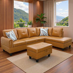 Sectional Couches for Living Room with Movable Chaise & Storage Ottoman - 97.5" Leather L Shaped Couches for Living Room Apartment, 4 Seat Home Furniture Modular Sectional Sofas, Orange