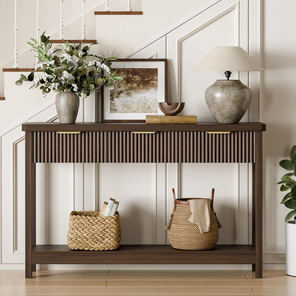 Lulive Fluted Console Table, 51 Inch Entryway Table with 3 Drawers | Scandi f...