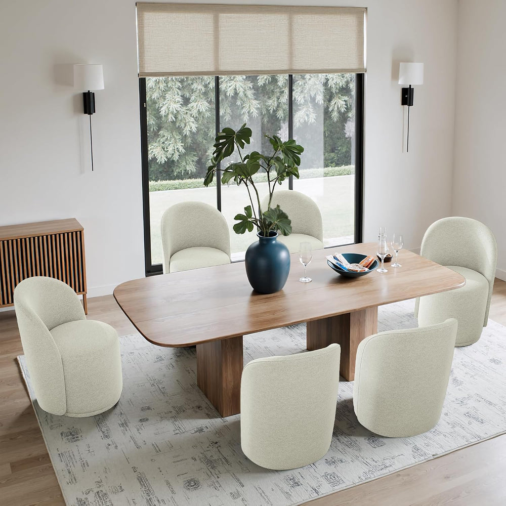 360° Swivel Dining Chair, Fabric Barrel Accent Chair, Beige | Modern Upholste...