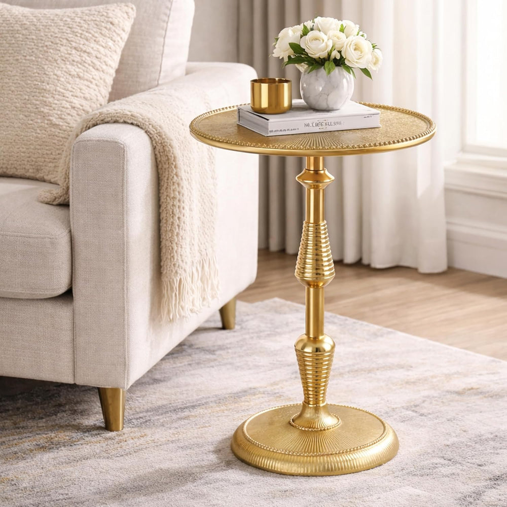 CLEENTABLE Modern Round Gold End Table - 15" Width x 21" Height Met...