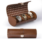 DUKWIN Watch Roll for 3 Watches, Vegan Leather Travel Watch Case Organizer with Removable Pillows for Men and Women,Display Case for Watches Collection and Gift for Anniversary Birthday(Brown Storage)