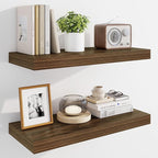 Marsmiles 24" Floating Shelves for Wall, Wooden Shelves with Invisible Brackets Set of 2, Rustic Farmhouse Wall Mounted Shelf for Kitchen Bathroom Living Room Study, Walnut