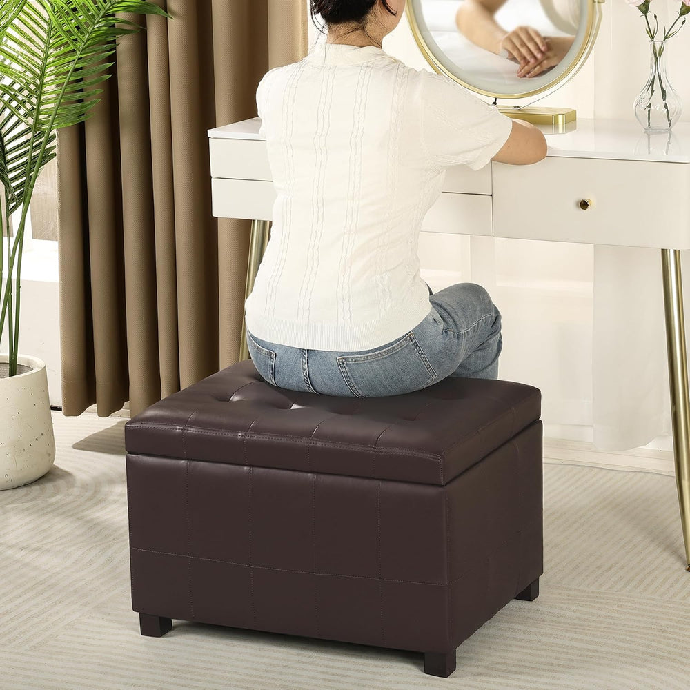 Asense 24-Inch Storage Ottoman Bench,Foot Stool Ottoman with Storage, Faux Le...