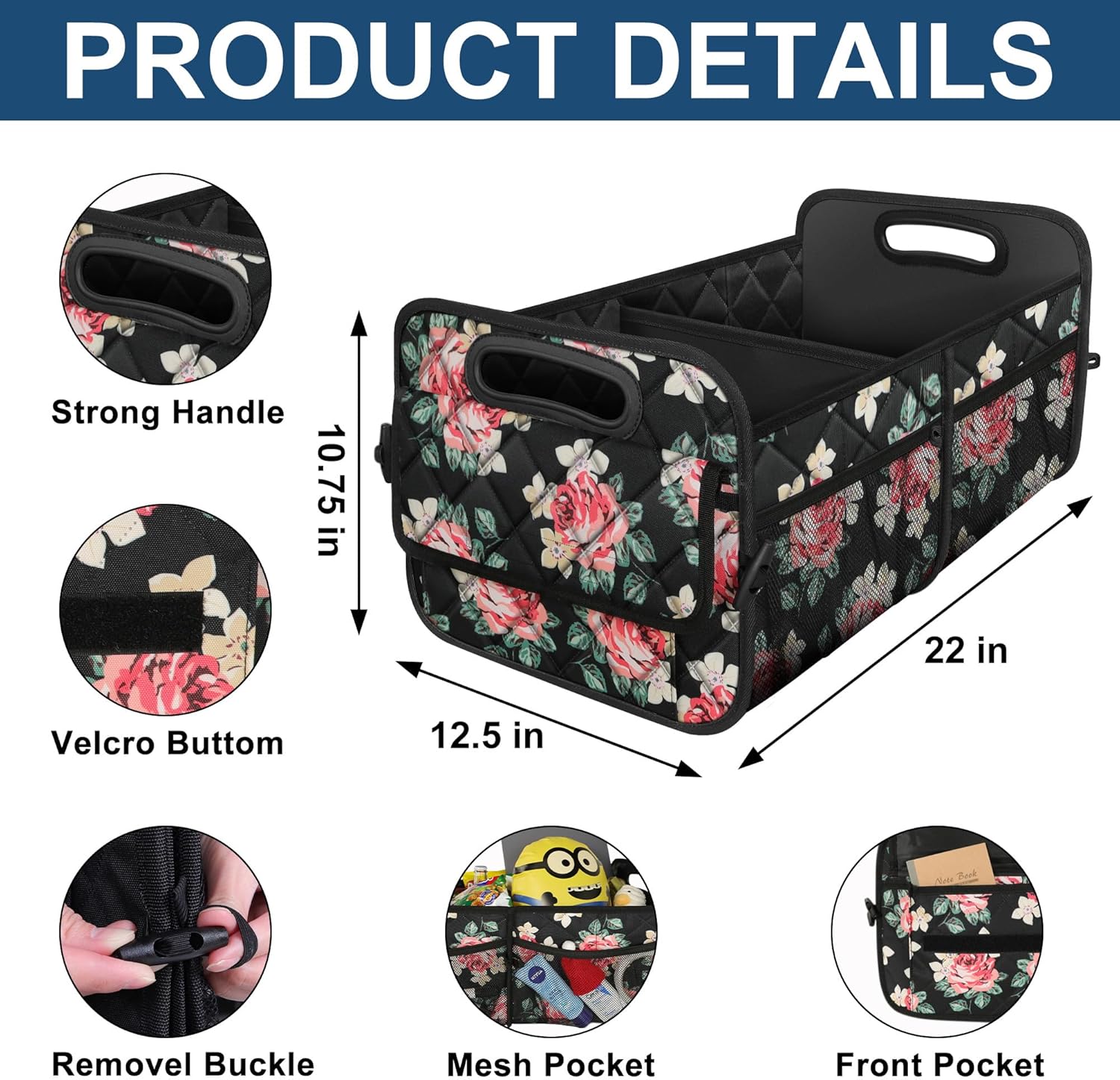 Deosk Car Trunk Organizer for SUV, Car Organizers and Storage with 6 Pocket, Car Accessories for Women/Men 50L Waterproof Polyester Trunk Organizer(Medium, Floral)