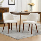 Wooden Dining Chairs Set of 2, Upholstered Kitchen Dining Room Chairs with Padded Seat and Wood Legs, Modern Fabric Side Dinner Chair for Kitchen, Dining Room, Restaurant, Cafe, Beige